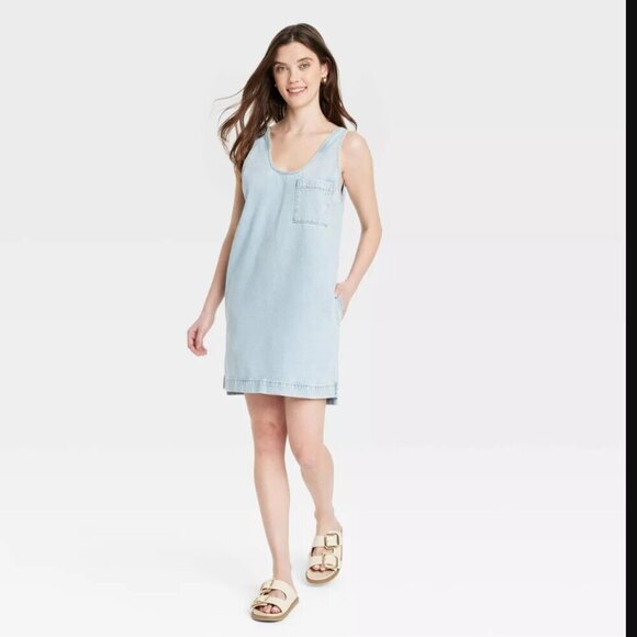 Universal Thread Dresses & Skirts - NWT Universal Thread (Target) Tank Mini Denim Dress w/ Pocket, Light Wash, XL